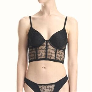 Wolford Bra, Size 38B, Lace, Black, Embroidered, Padded Cups, HookEye Clasp NEW!